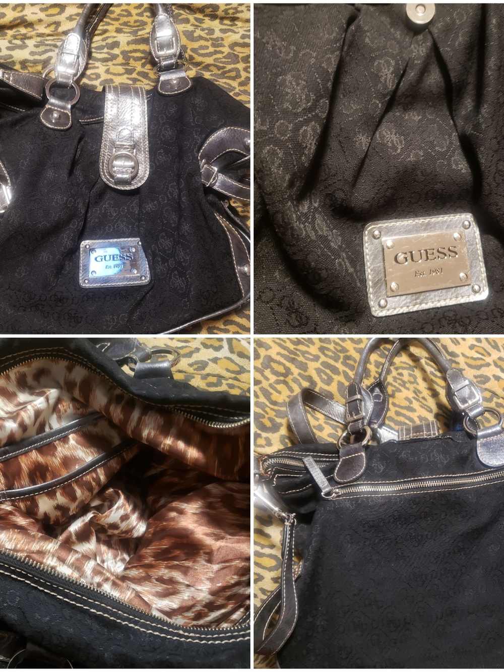 GUESS Black Shoulder Tote with Silver Hardware